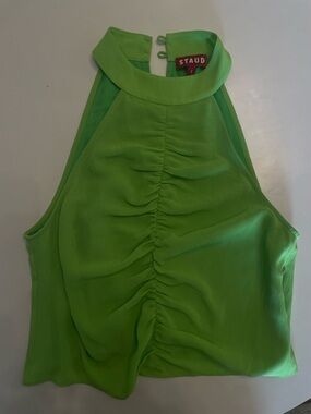 STAUD Green Ruched Halter Crop Top